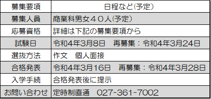 入試情報 群馬県立高崎商業高等学校